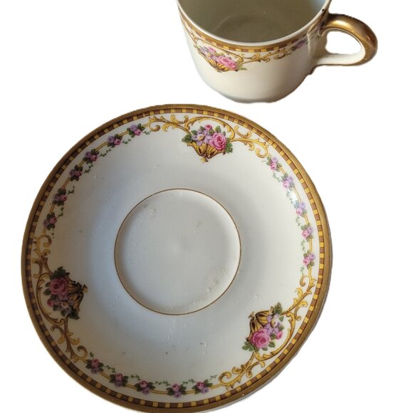 Bernardaud Limoges Demitasse Cups & Saucer Porcelain Pink Rose Gilded - Picture 8 of 11